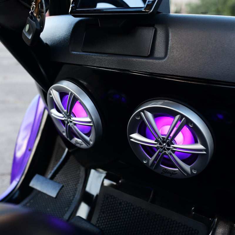6.5” SILVER COAXIAL POWERSPORTS/OFF-ROAD SPEAKERS WITH BUILT-IN MULTI-COLOR RGB LIGHTING