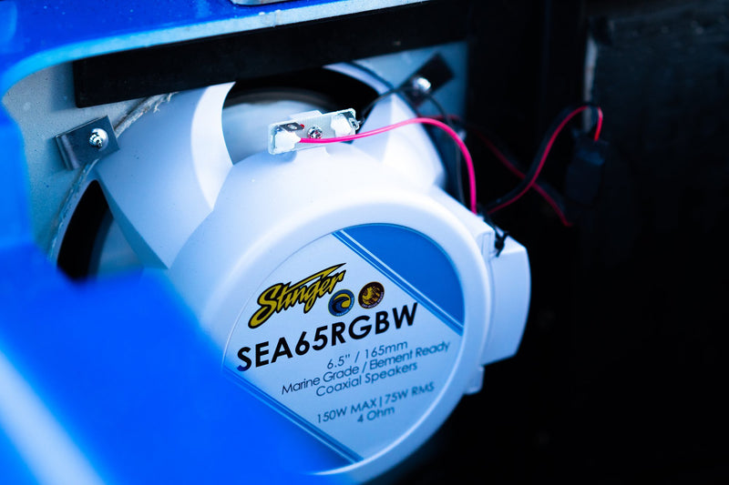 6.5” WHITE COAXIAL MARINE SPEAKERS WITH BUILT-IN MULTI-COLOR RGB LIGHTING